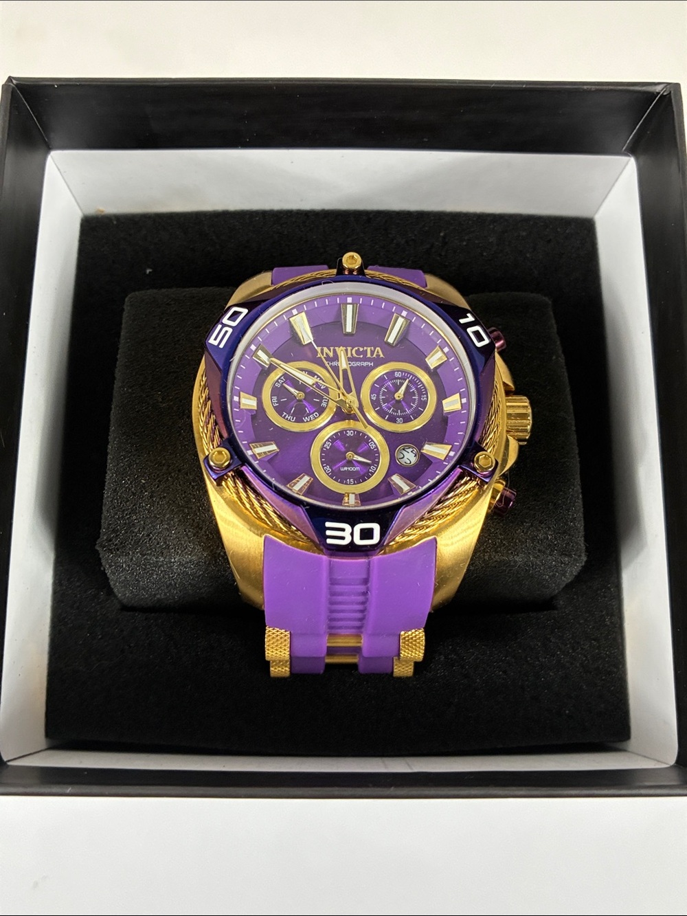 Invicta Purple and Gold Chronograph Men's Watch with Silicone Strap